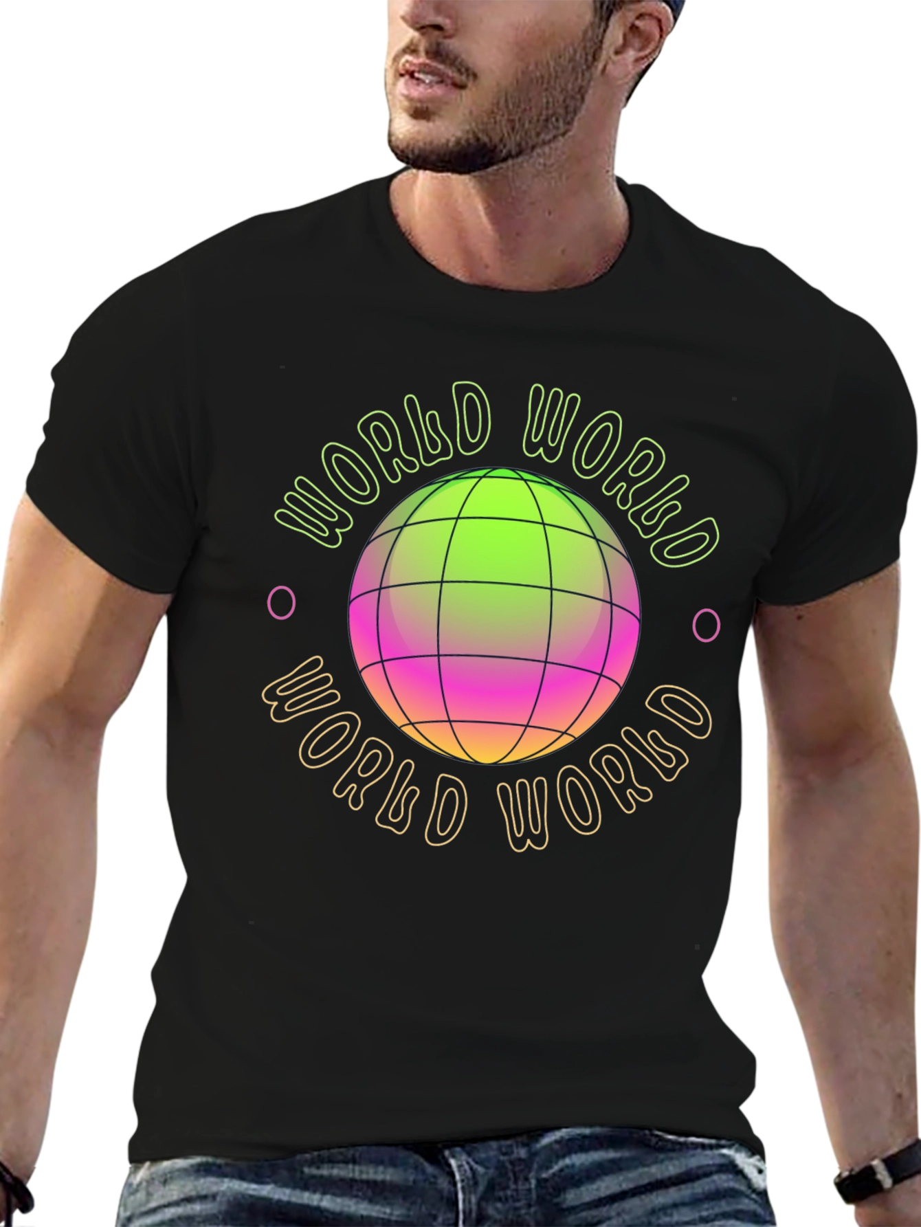 World Graphic Print Black T-Shirt