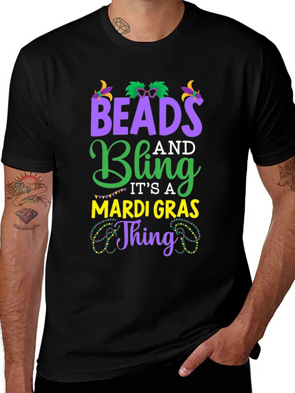 Mardi Gras Beads and Bling Graphic Tee