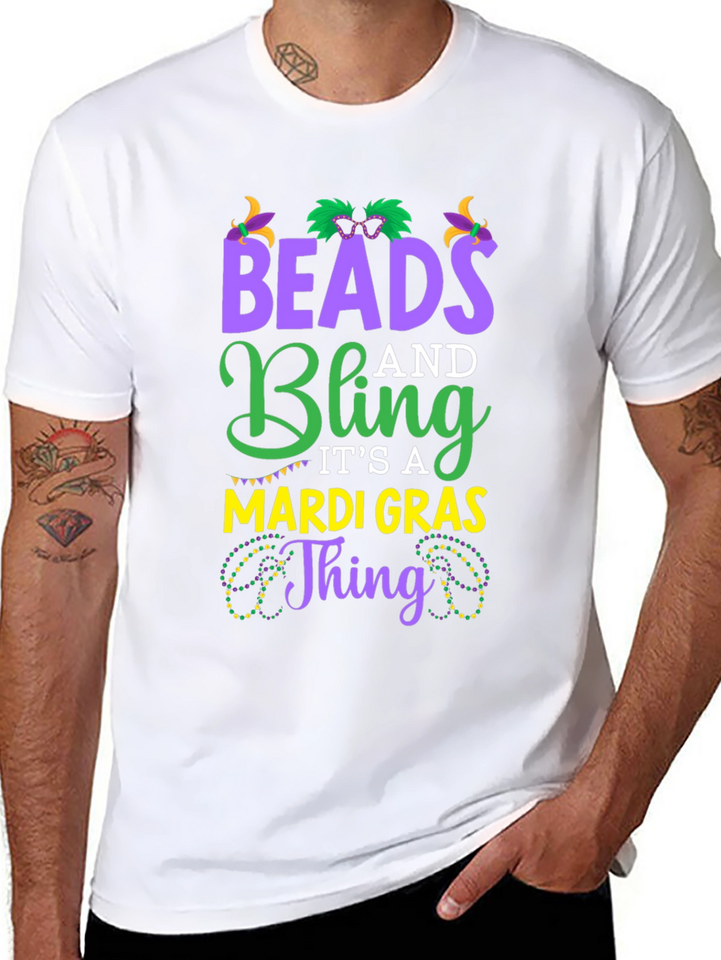 Mardi Gras Beads and Bling Graphic Tee