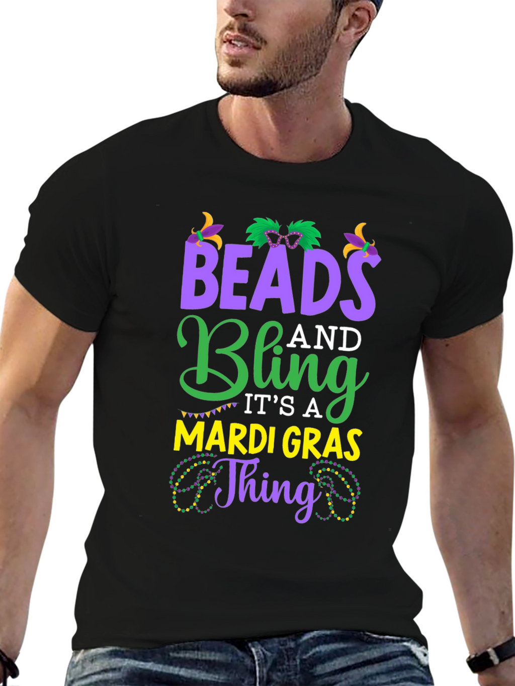 Mardi Gras Beads and Bling Graphic Tee