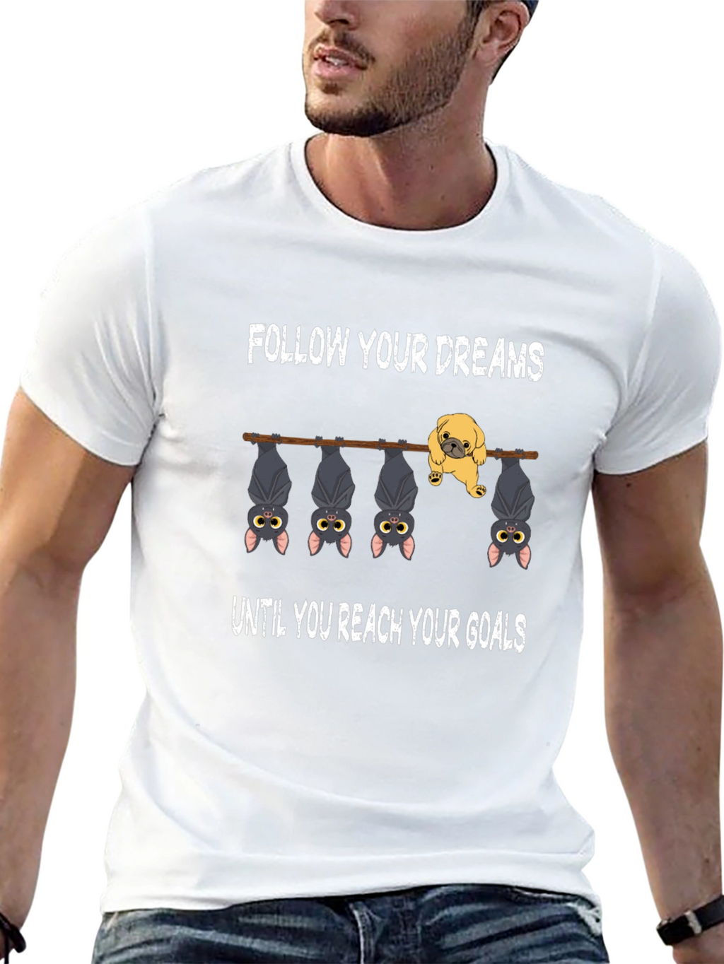 Follow Your Dreams T-Shirt Funny Pug Bats