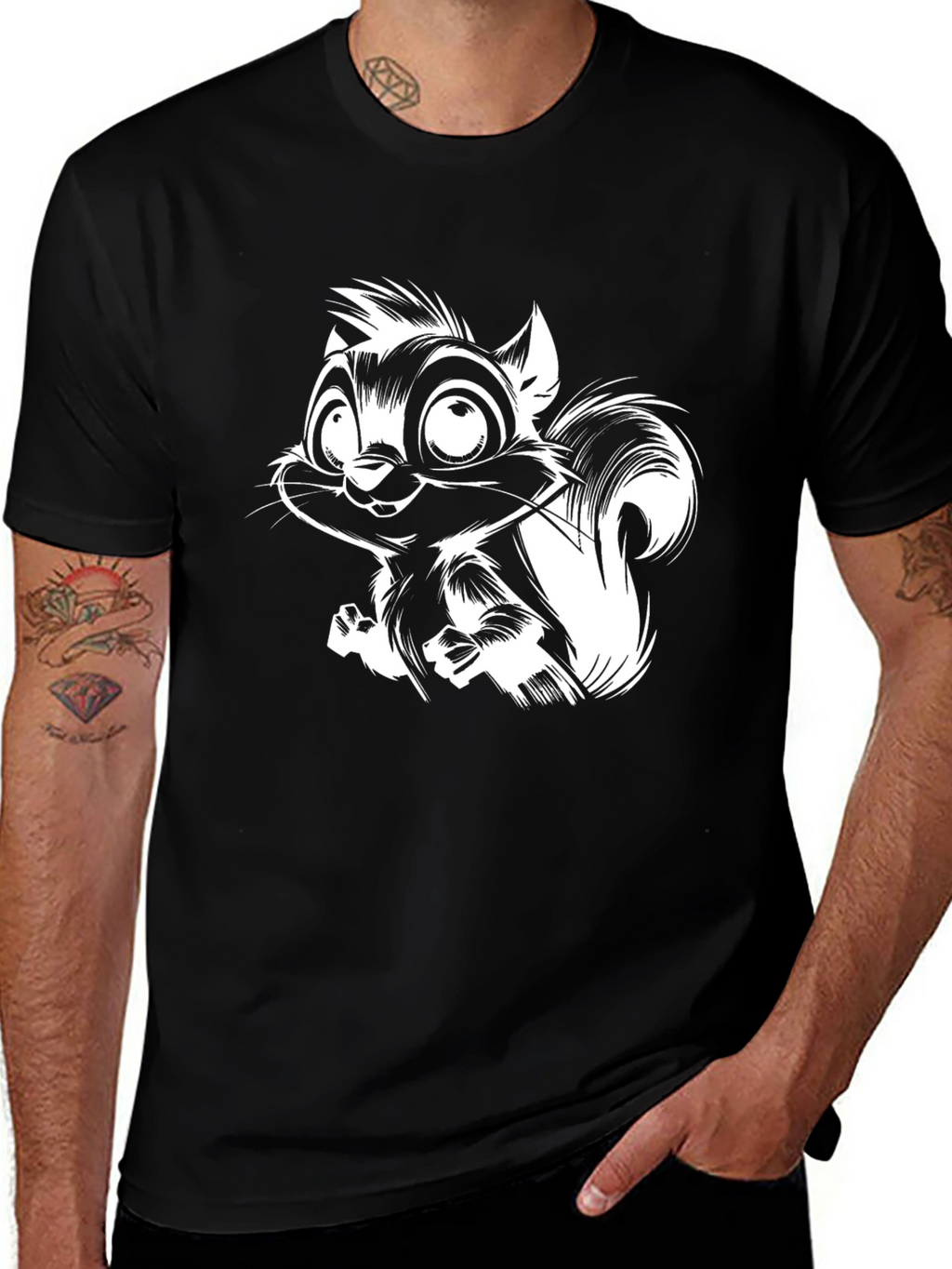 Squirrel Graphic T-Shirt - Black Cotton Tee