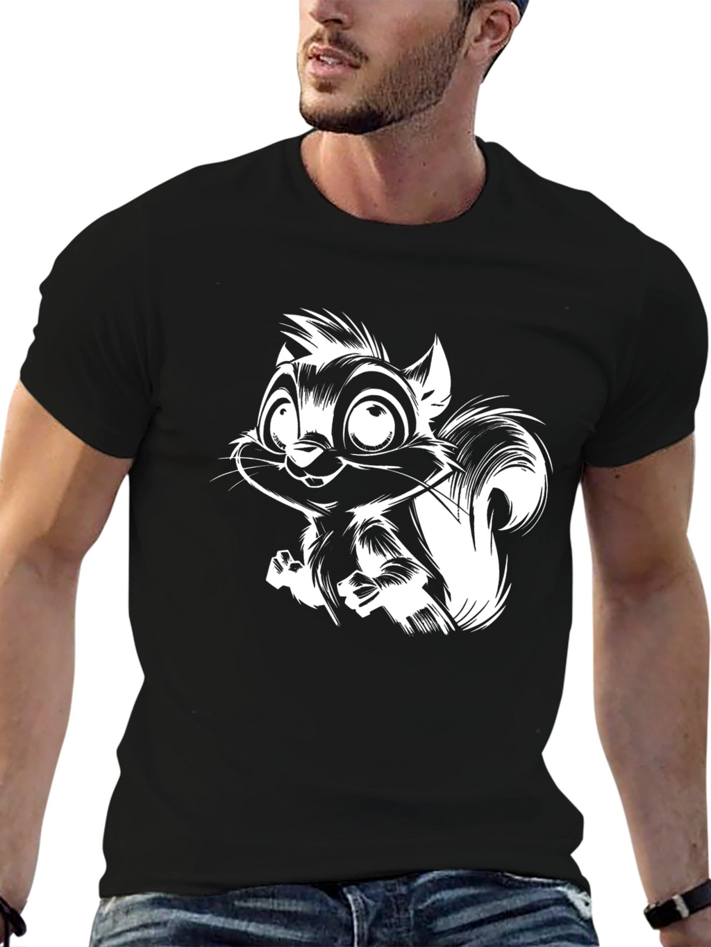 Squirrel Graphic T-Shirt - Black Cotton Tee