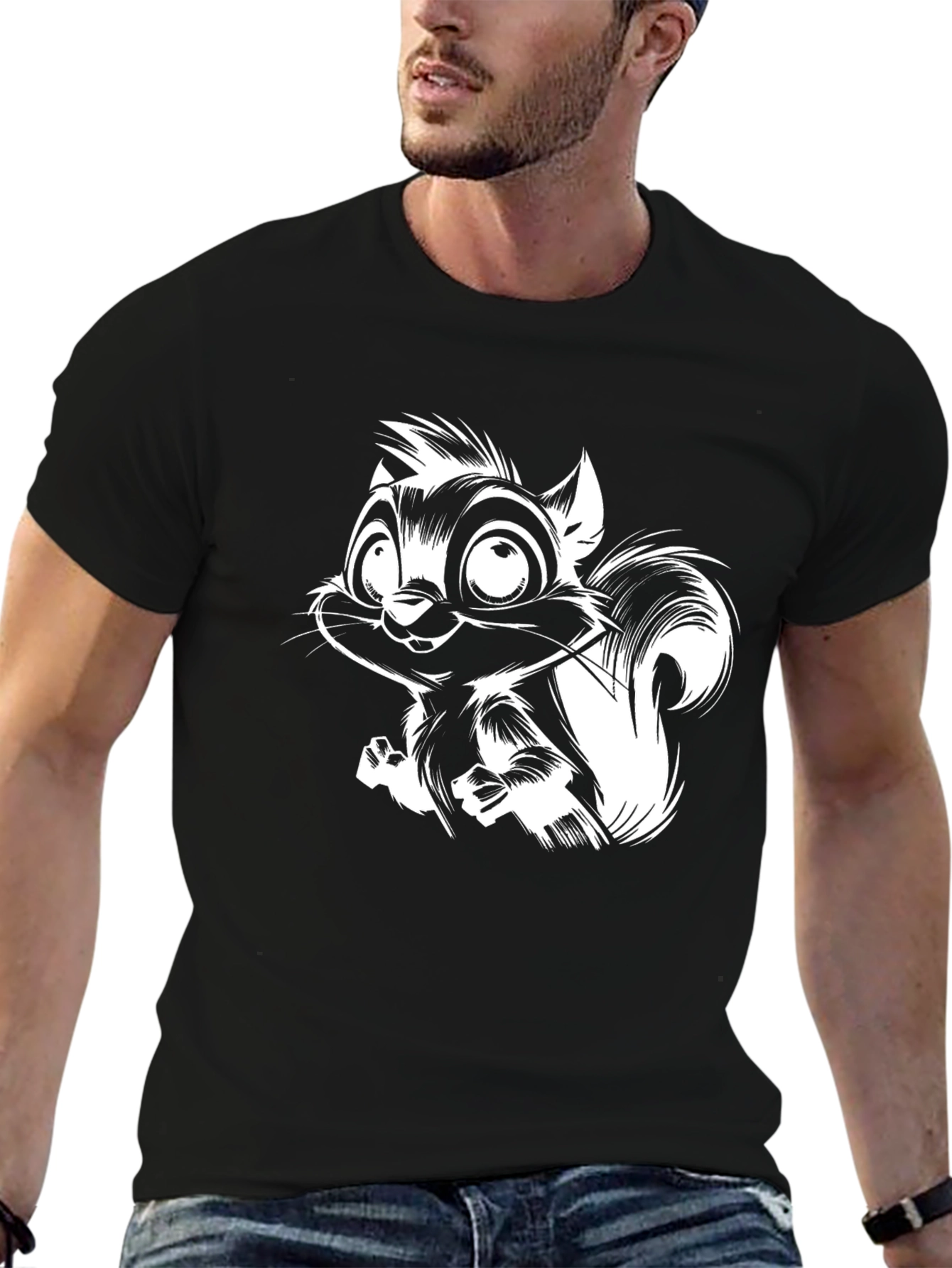 Squirrel Graphic T-Shirt - Black Cotton Tee