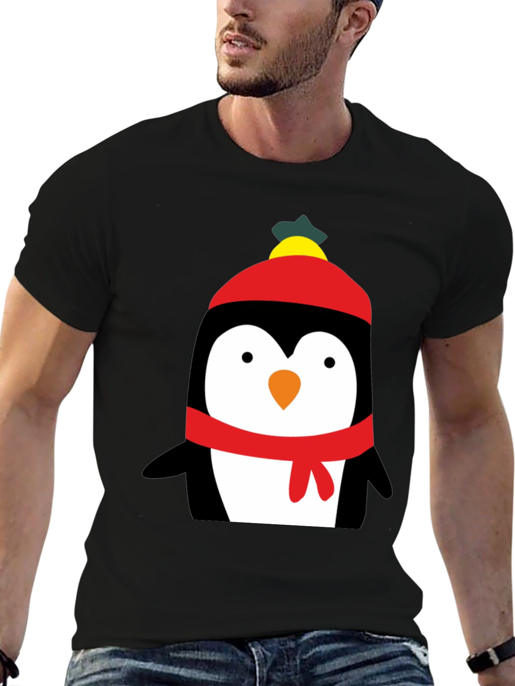 Penguin Winter Hat Graphic T-Shirt