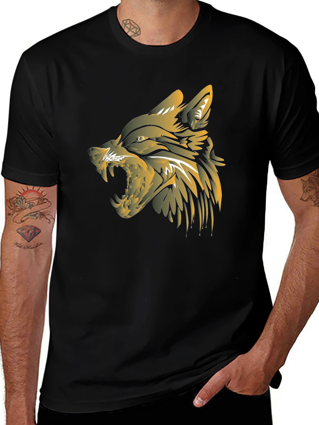 Mens Black Wolf Graphic T-Shirt