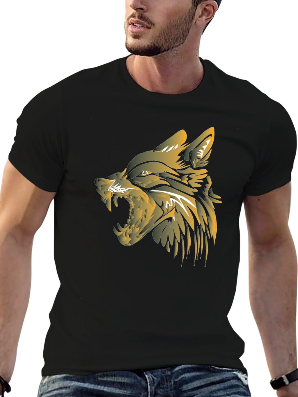 Mens Black Wolf Graphic T-Shirt