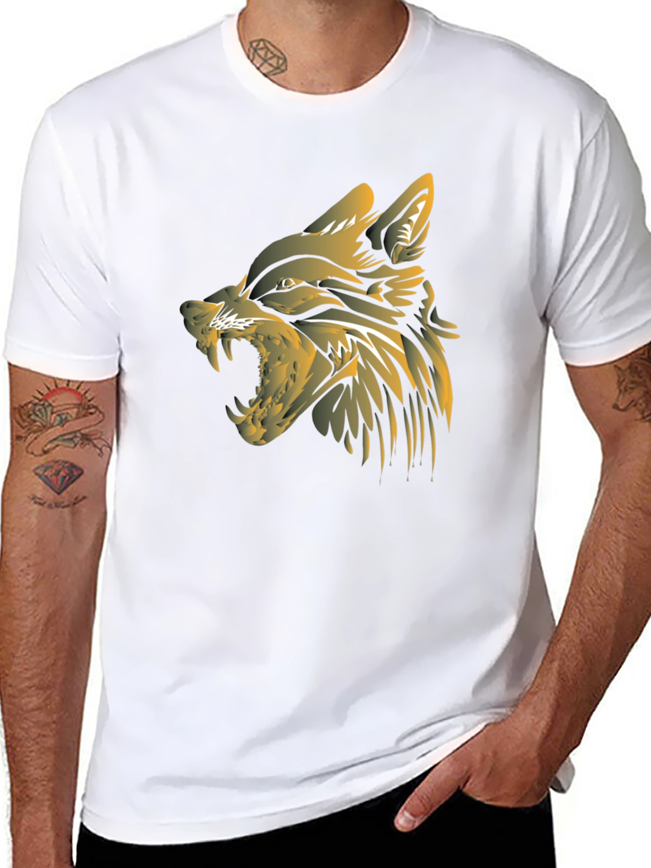 Mens Black Wolf Graphic T-Shirt