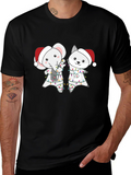 Festive Animal Tee - Elephant & Wolf Christmas Lights