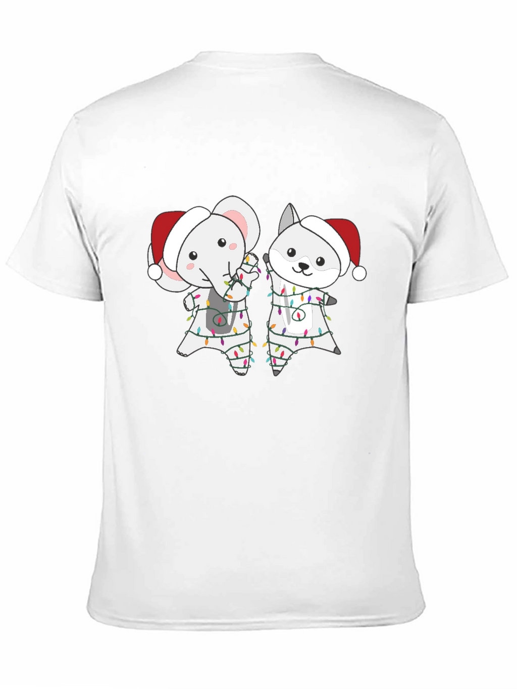 Festive Animal Tee - Elephant & Wolf Christmas Lights