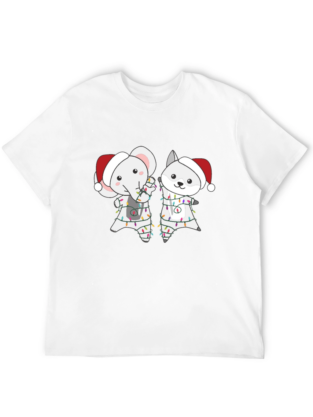 Festive Animal Tee - Elephant & Wolf Christmas Lights