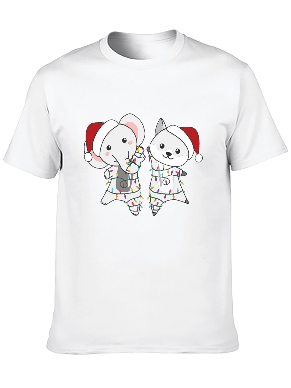 Festive Animal Tee - Elephant & Wolf Christmas Lights