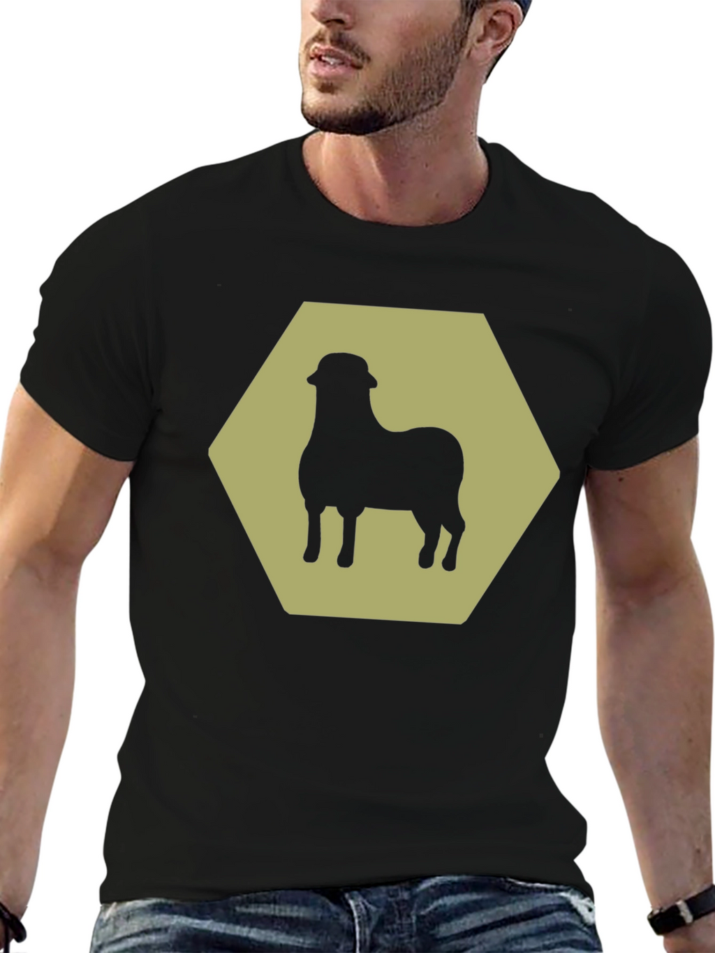 Sheep Hexagon Graphic Tee - Black