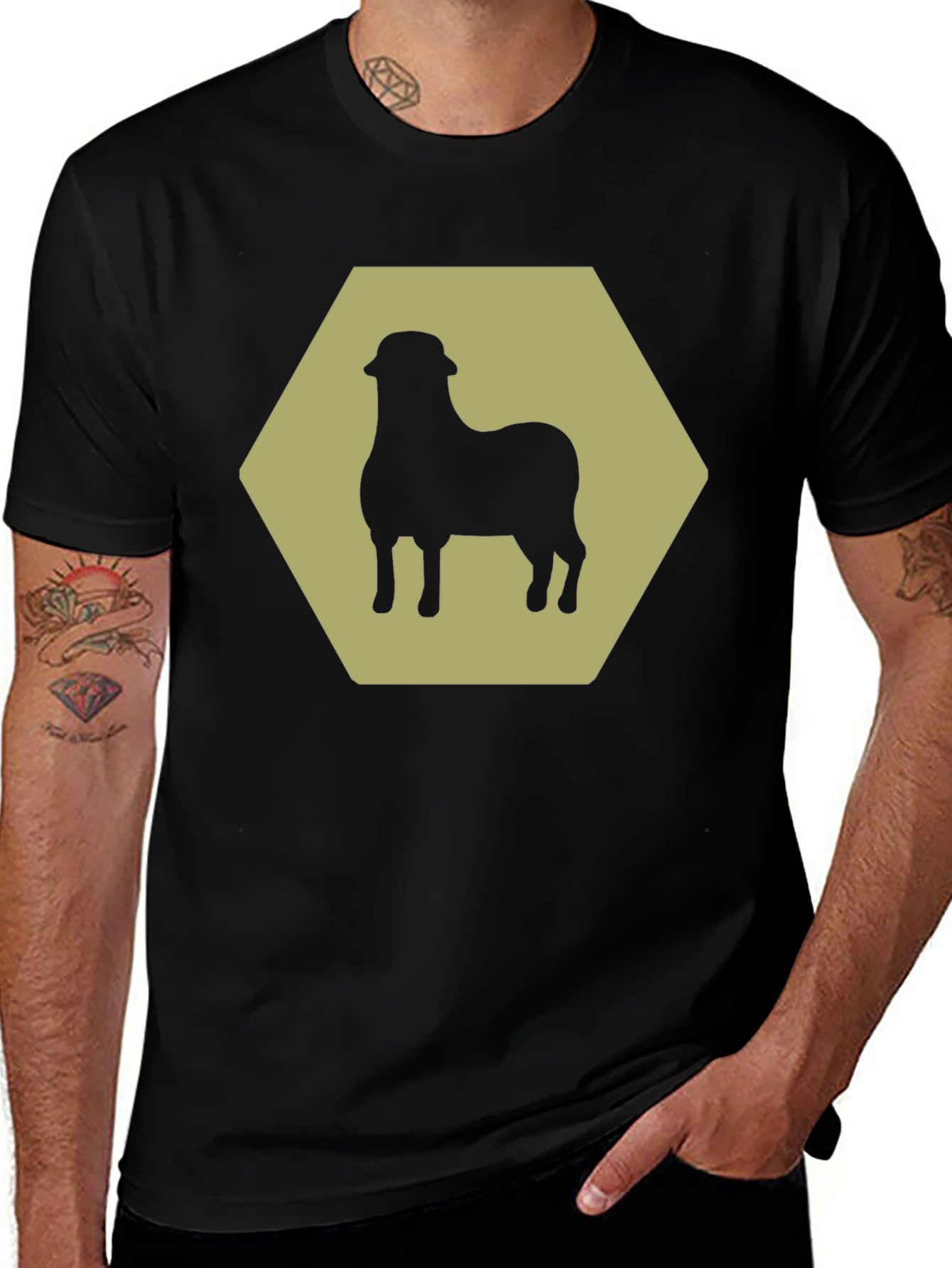 Sheep Hexagon Graphic Tee - Black