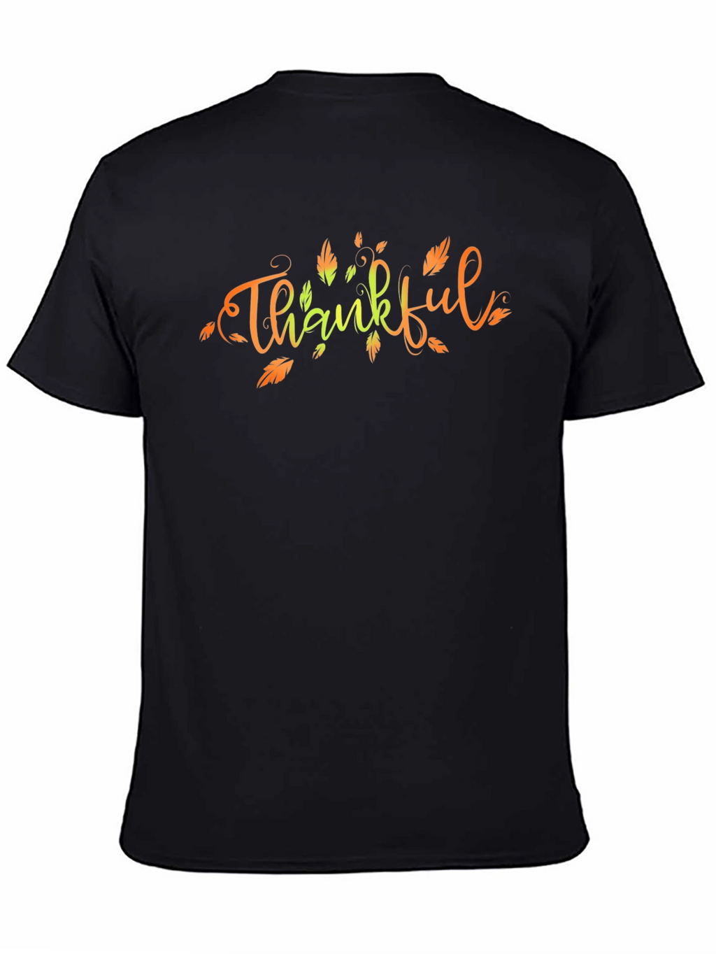 Thankful Fall Leaves Graphic Print Black T-Shirt