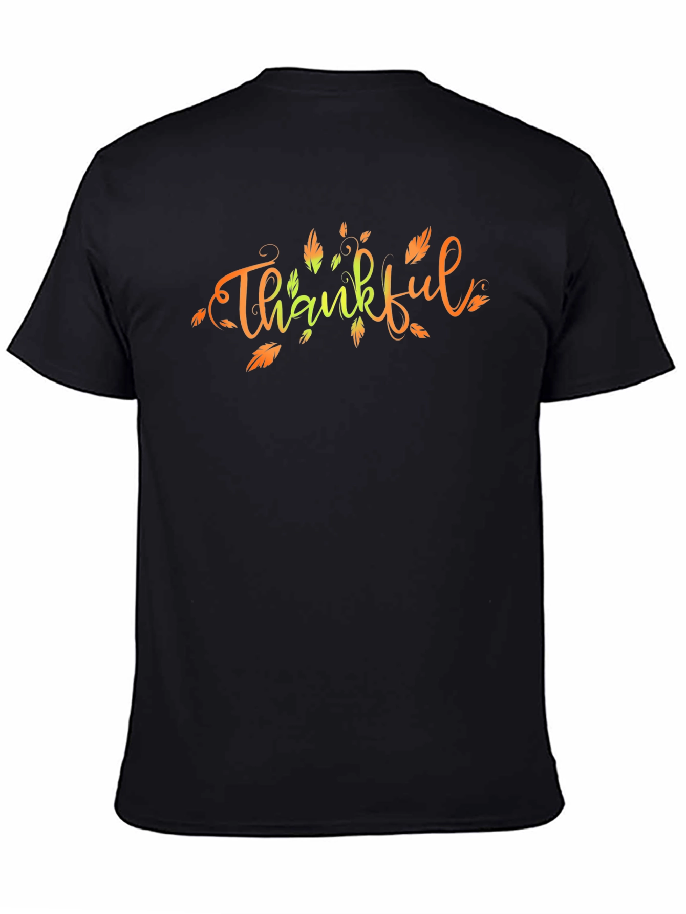 Thankful Fall Leaves Graphic Print Black T-Shirt