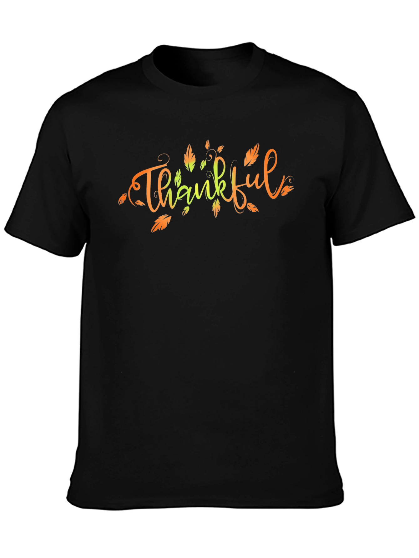 Thankful Fall Leaves Graphic Print Black T-Shirt