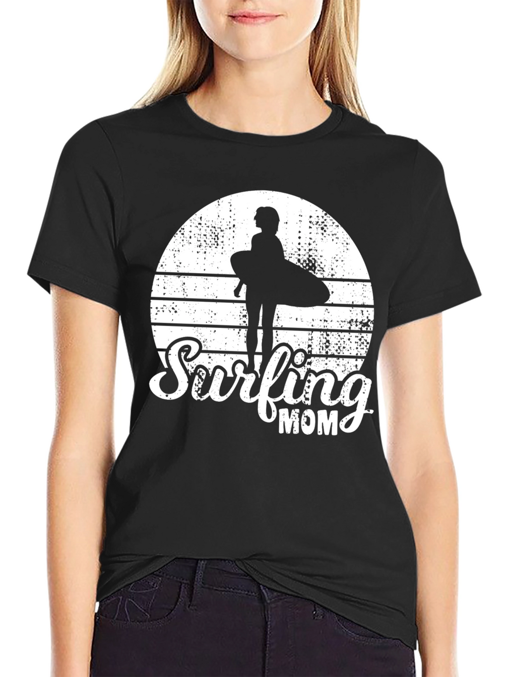 Surfing Mom Black T-Shirt