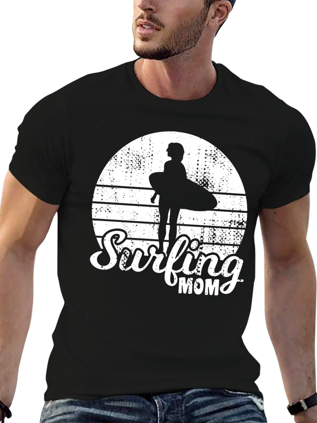 Surfing Mom Black T-Shirt
