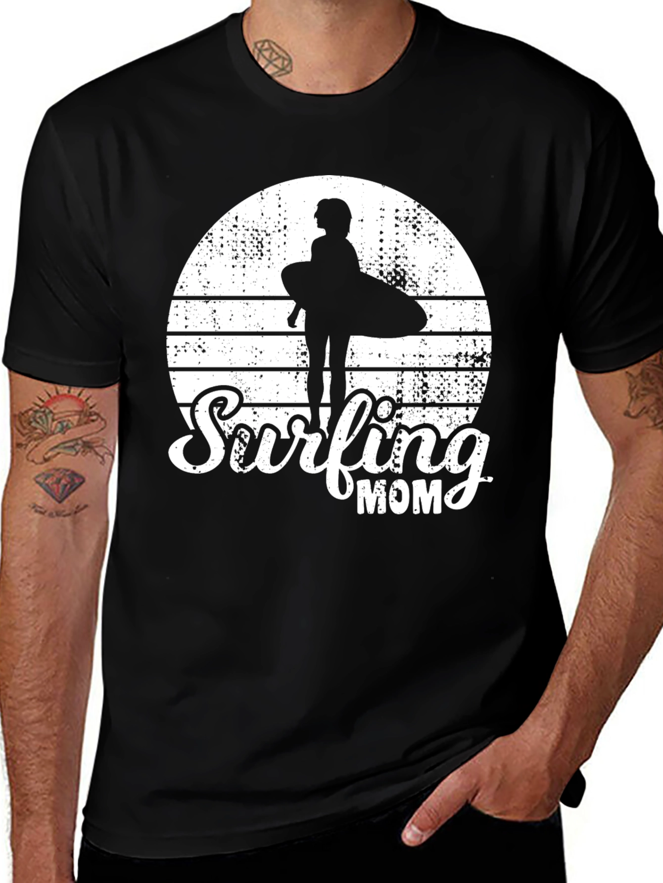 Surfing Mom Black T-Shirt