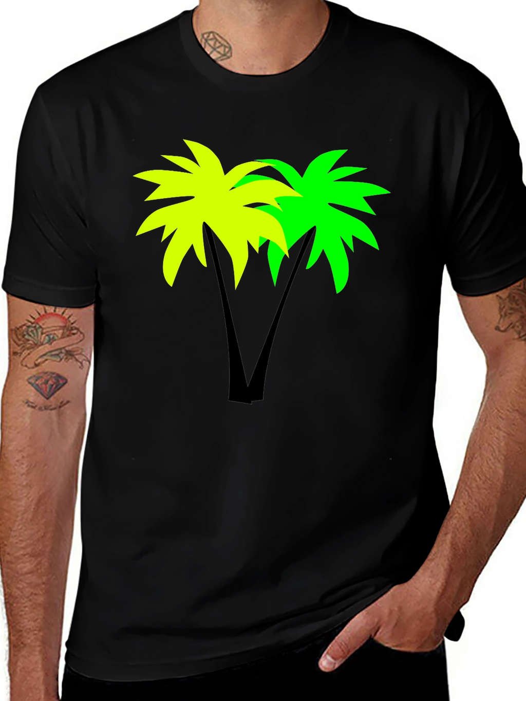 Tropical Palm Tree Graphic Black T-Shirt
