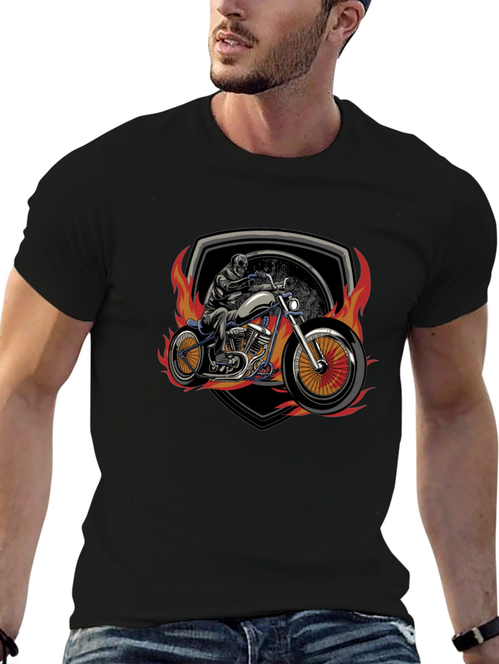 Skull Motorcycle Graphic T-Shirt