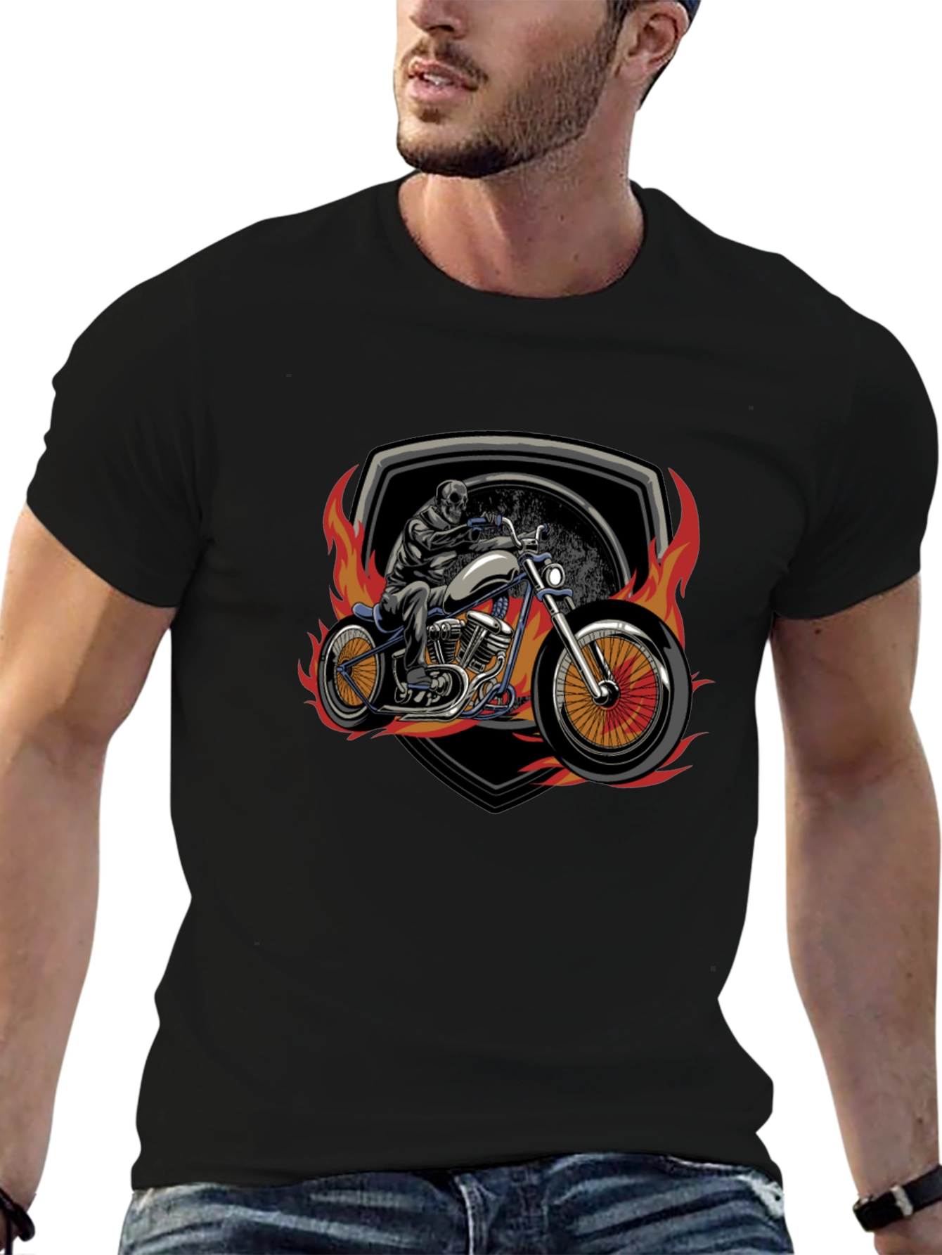 Skull Motorcycle Graphic T-Shirt