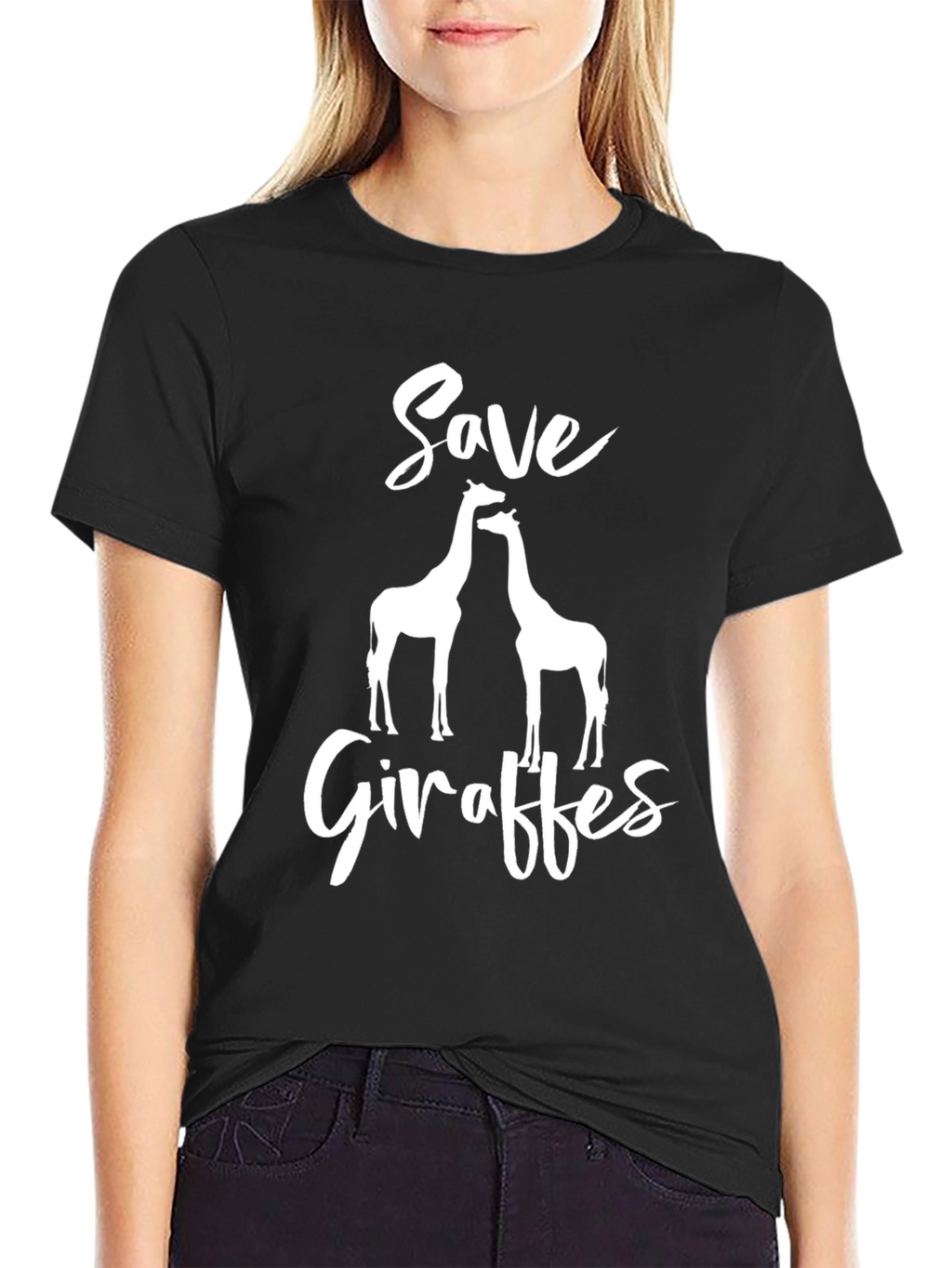 Save Giraffes Graphic Tee - Black Cotton T-Shirt