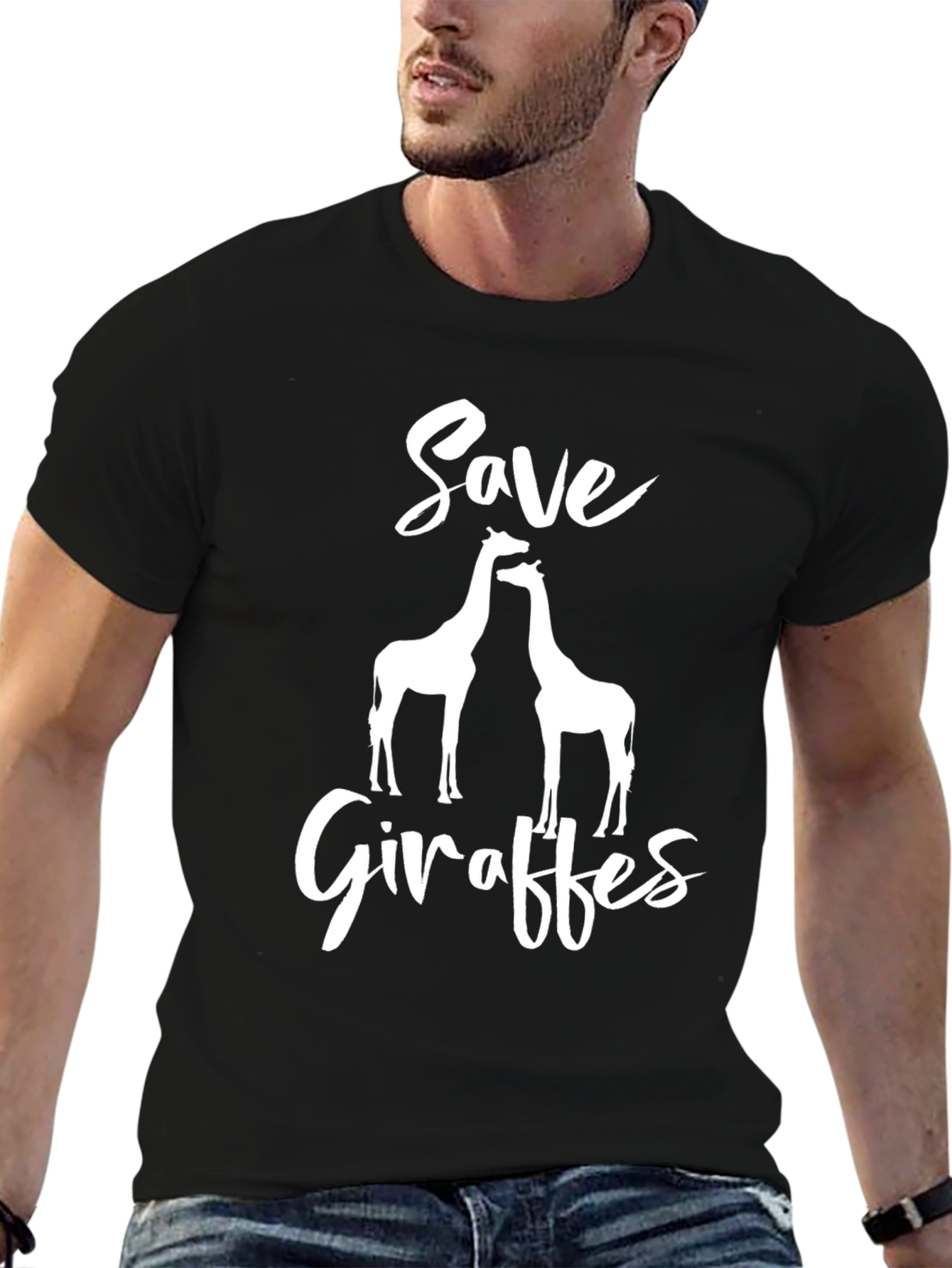 Save Giraffes Graphic Tee - Black Cotton T-Shirt