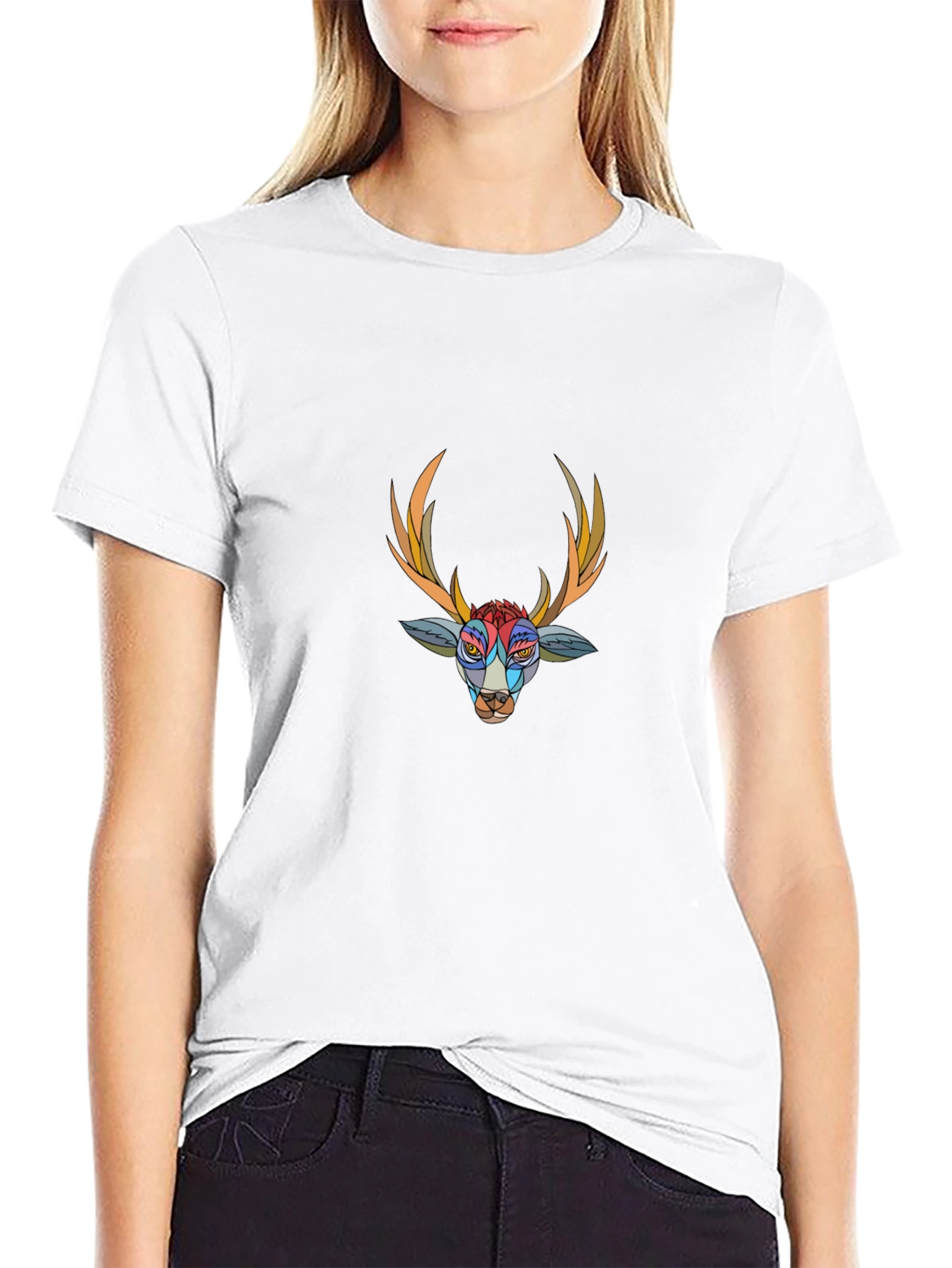 Abstract Deer Graphic Black T-Shirt