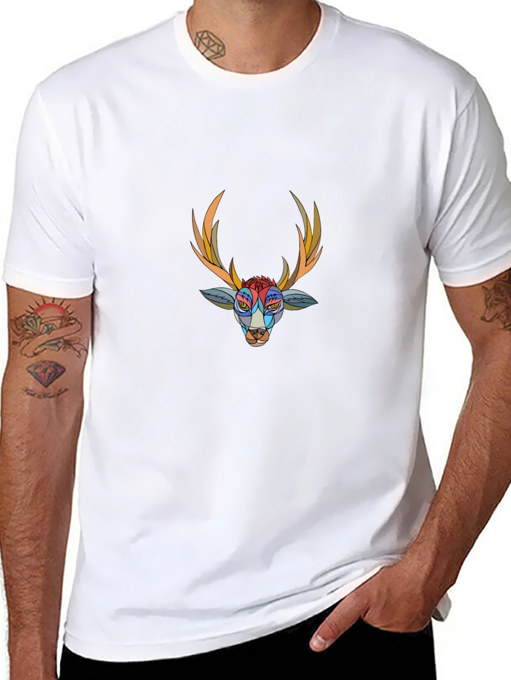 Abstract Deer Graphic Black T-Shirt