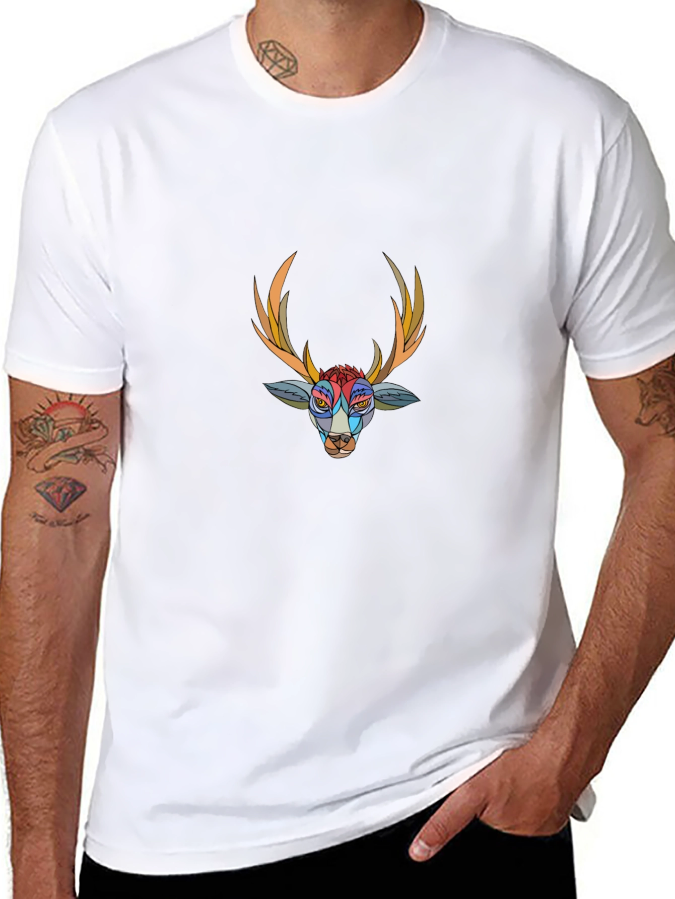 Abstract Deer Graphic Black T-Shirt