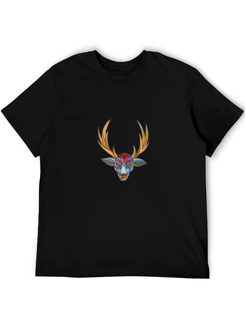 Abstract Deer Graphic Black T-Shirt