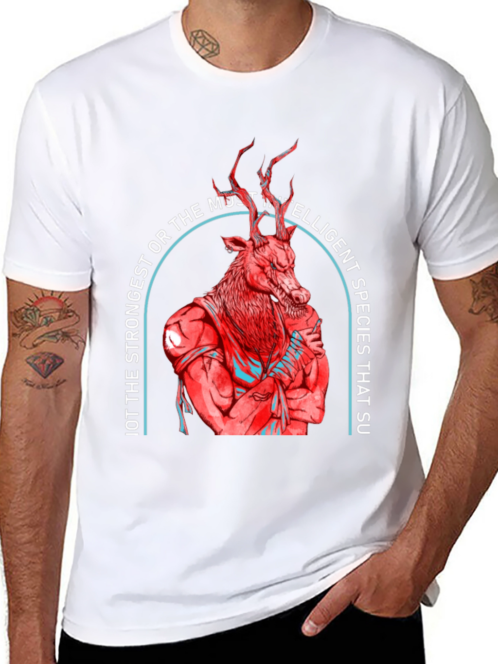 Strong Deer Graphic Tee - Black Cotton