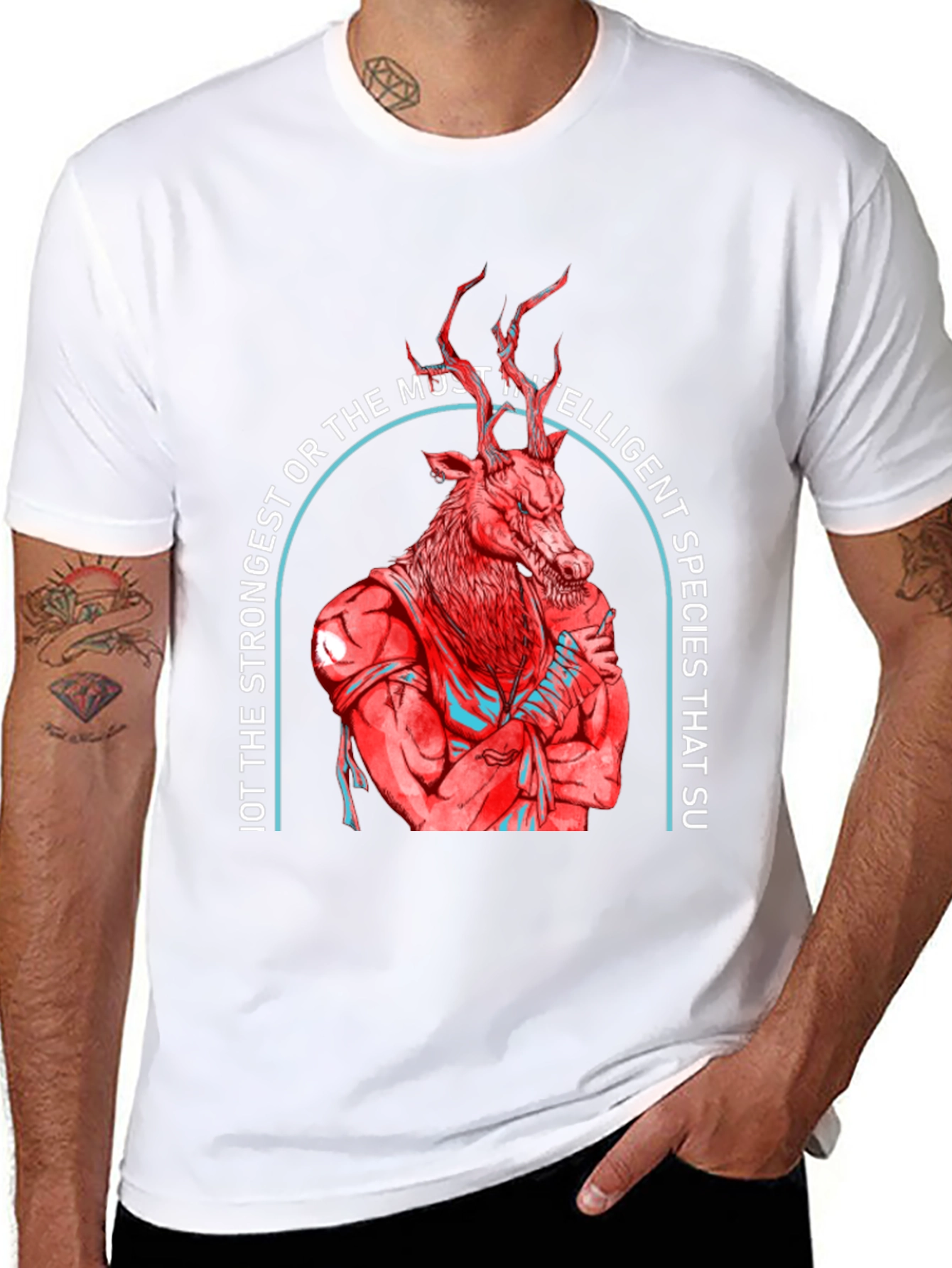 Strong Deer Graphic Tee - Black Cotton