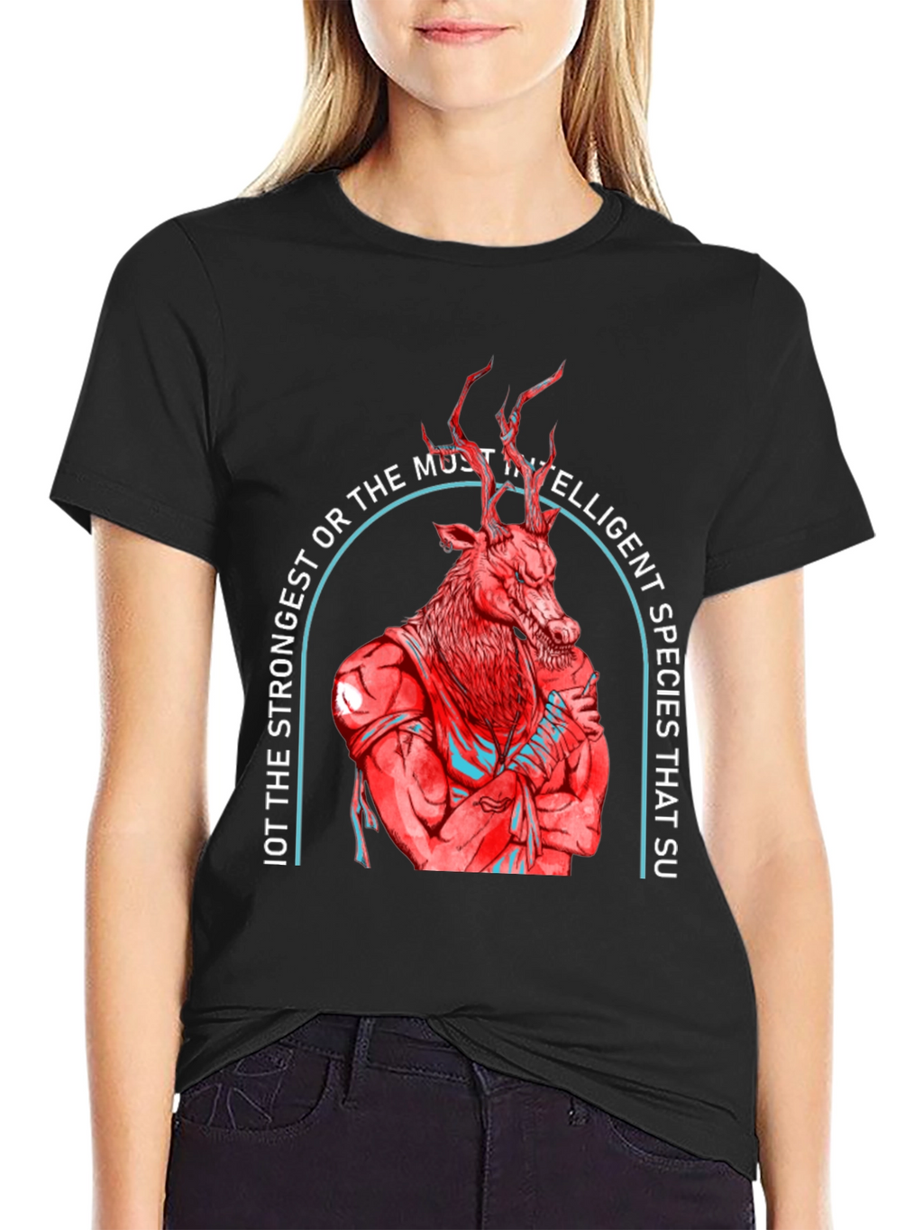 Strong Deer Graphic Tee - Black Cotton