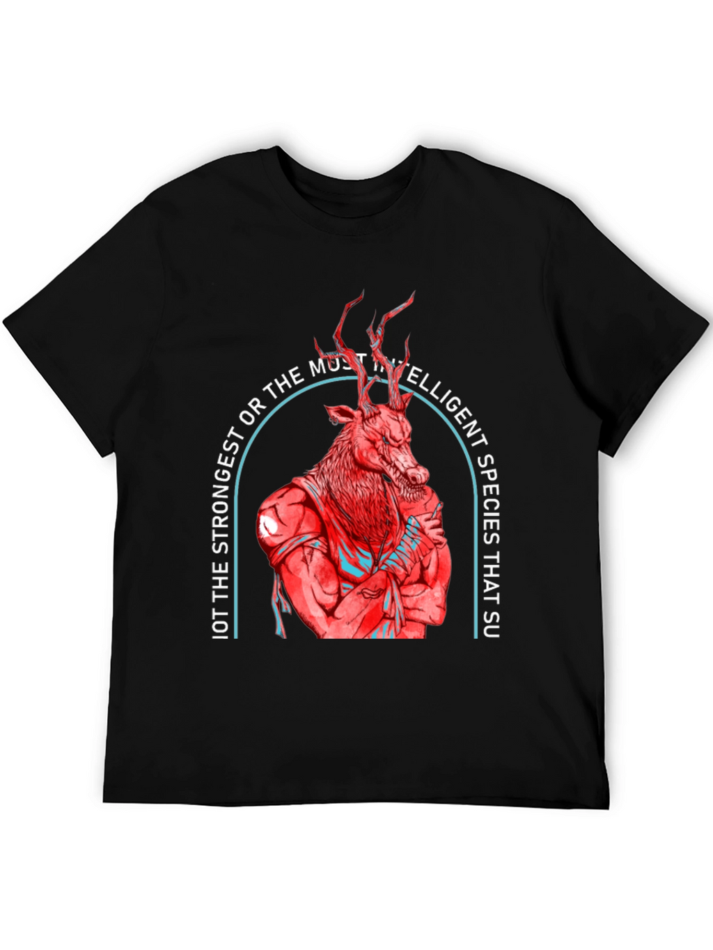 Strong Deer Graphic Tee - Black Cotton