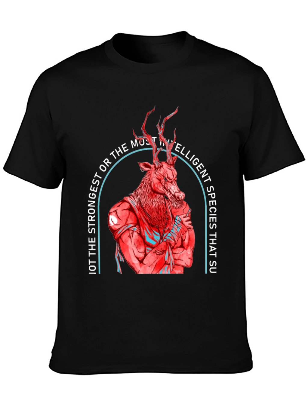 Strong Deer Graphic Tee - Black Cotton