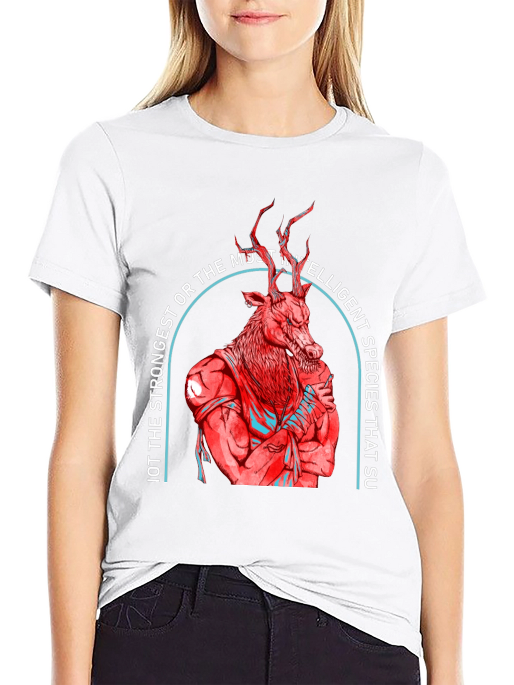 Strong Deer Graphic Tee - Black Cotton