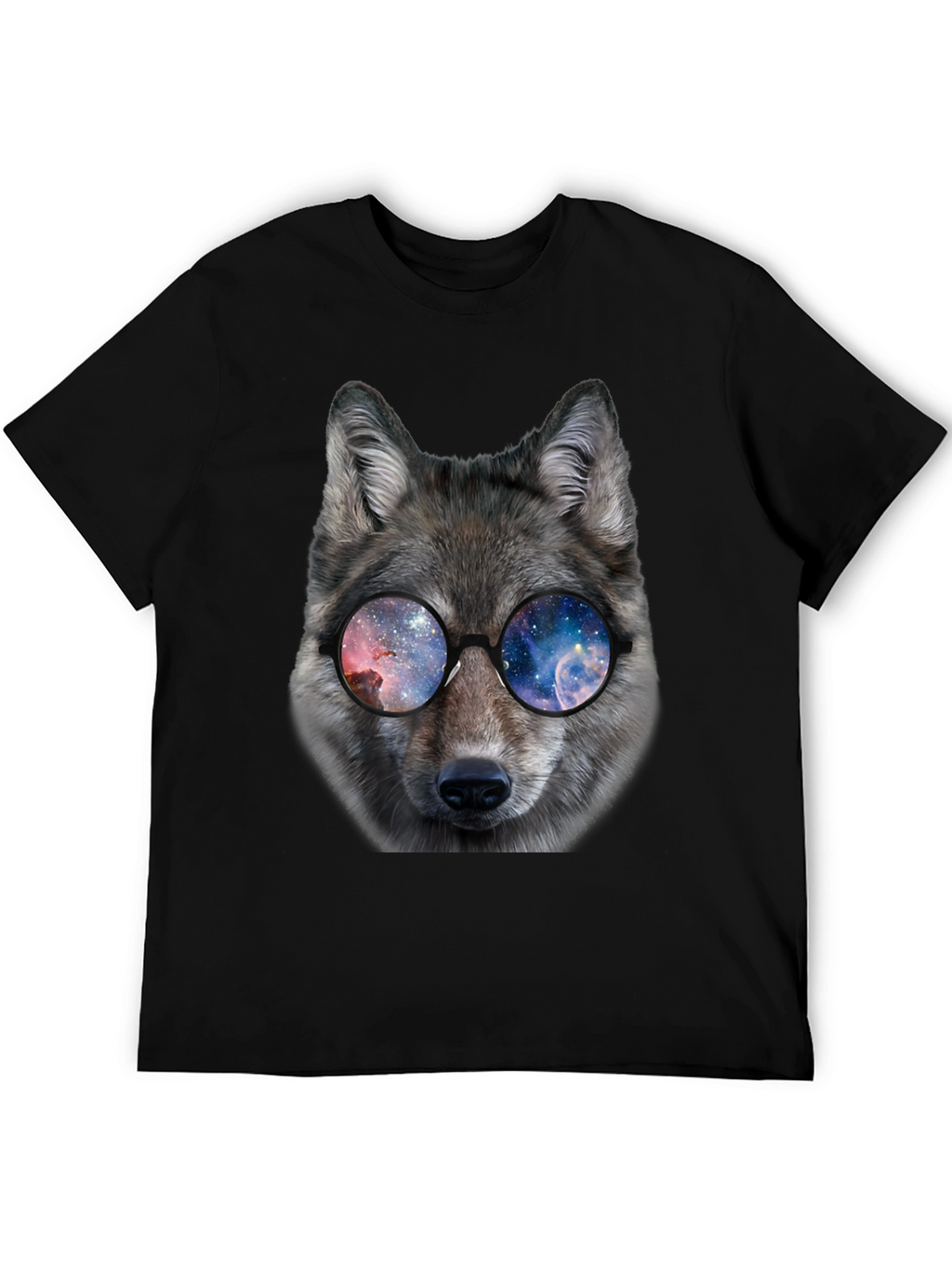 Wolf Galaxy Glasses Black T-Shirt