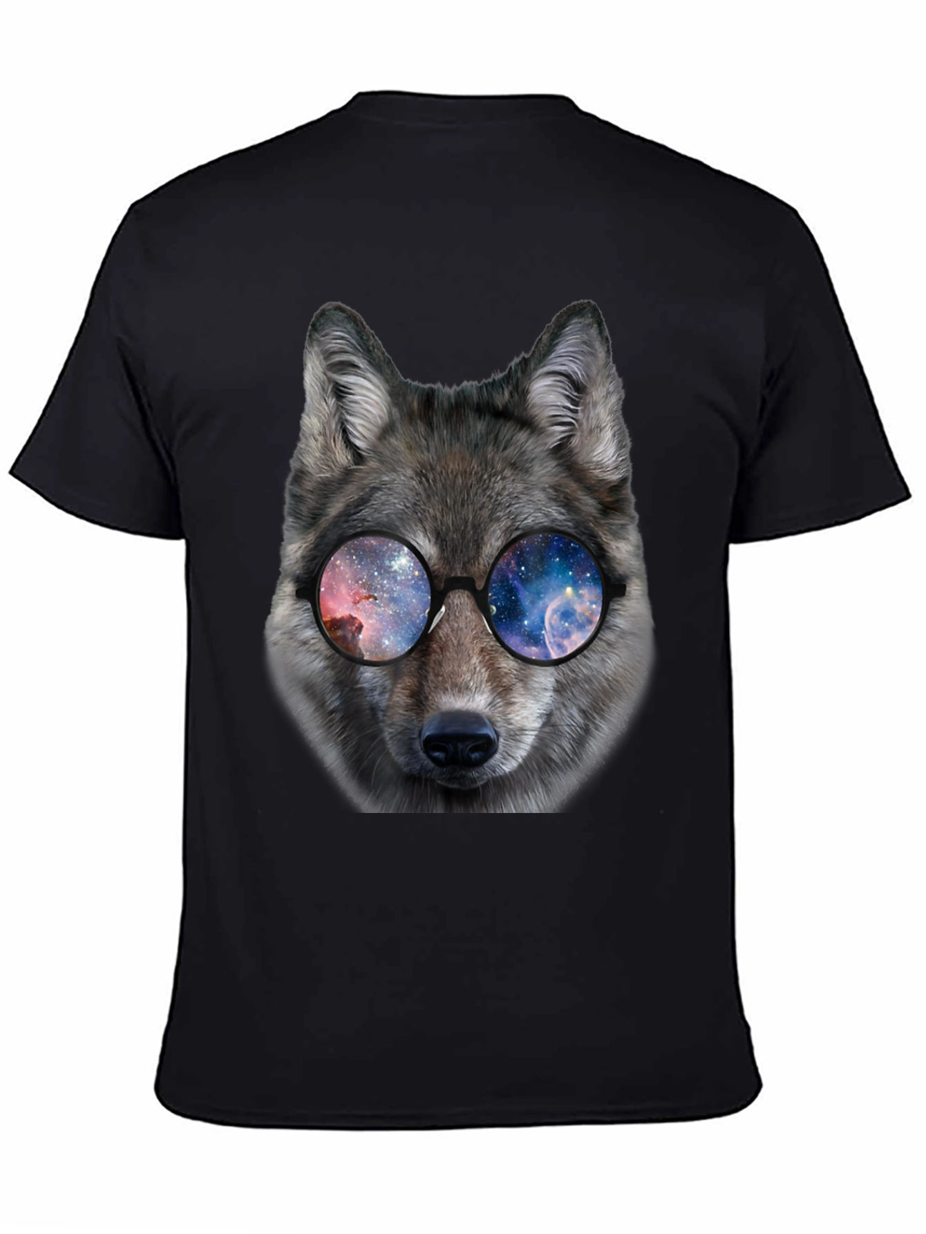 Wolf Galaxy Glasses Black T-Shirt