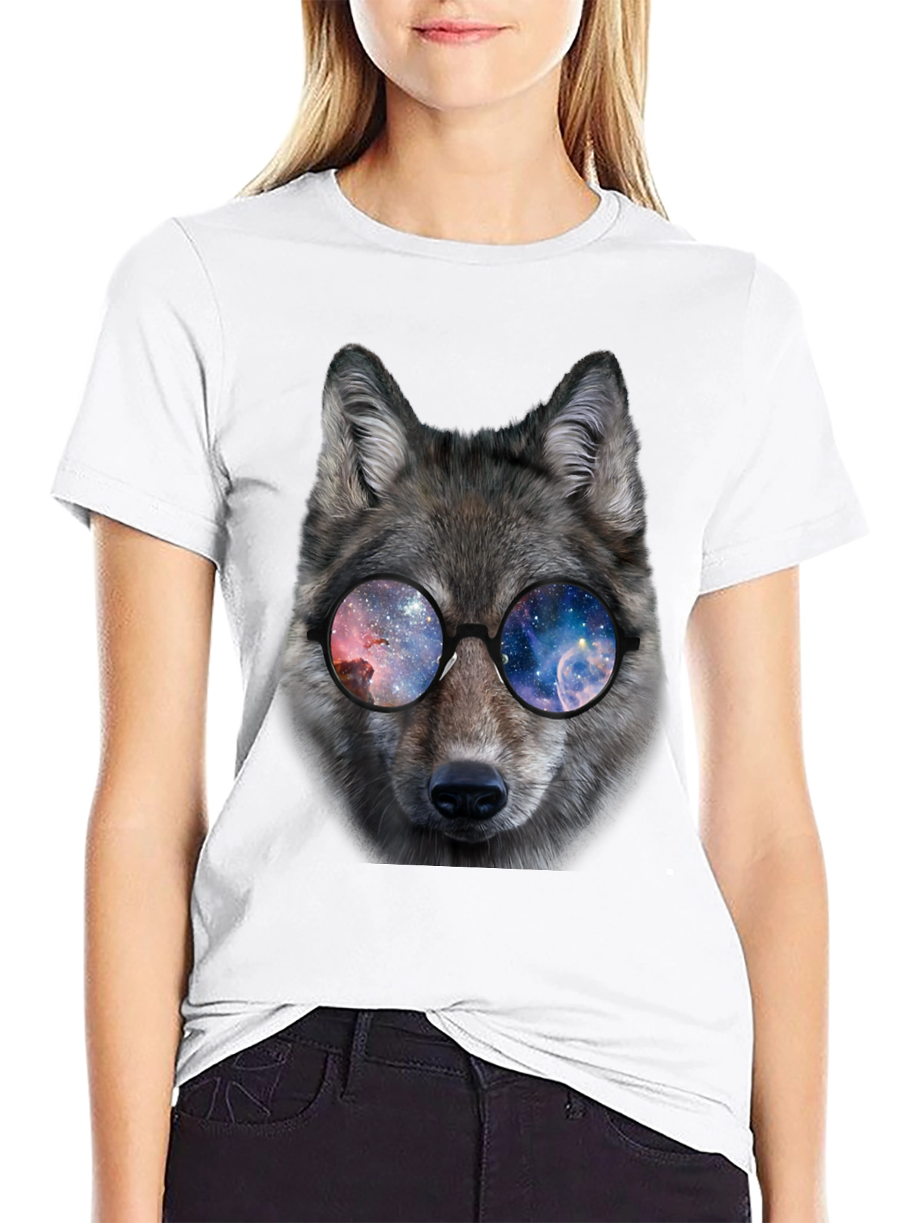 Wolf Galaxy Glasses Black T-Shirt