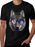 Wolf Galaxy Glasses Black T-Shirt