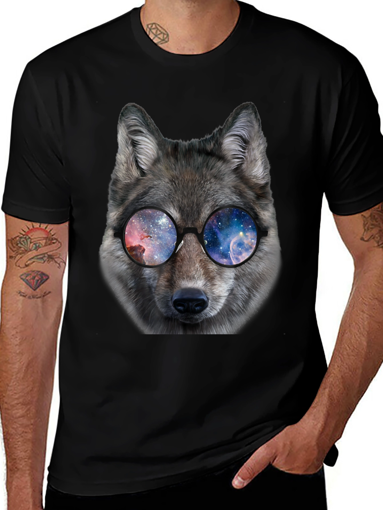 Wolf Galaxy Glasses Black T-Shirt