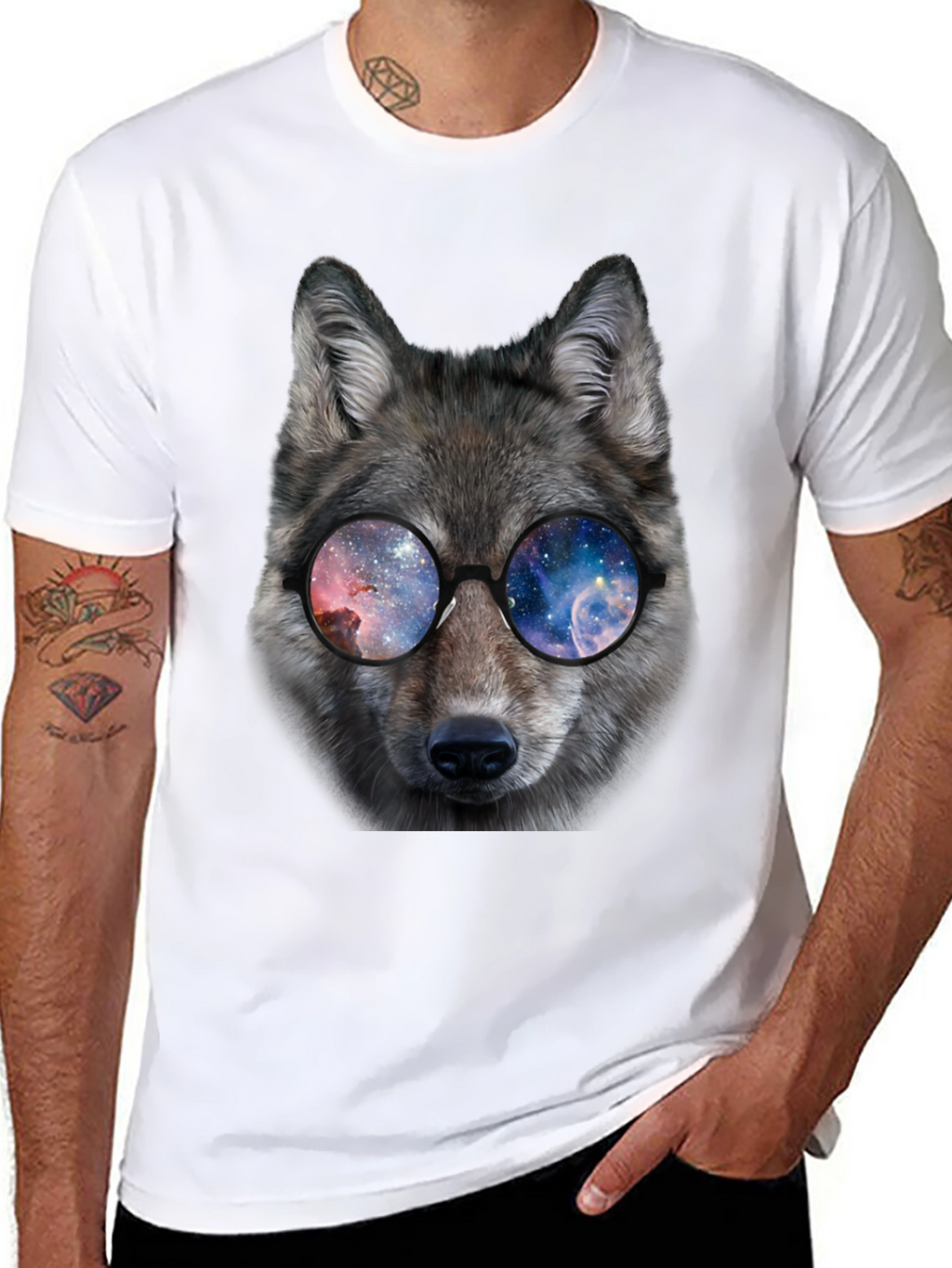 Wolf Galaxy Glasses Black T-Shirt