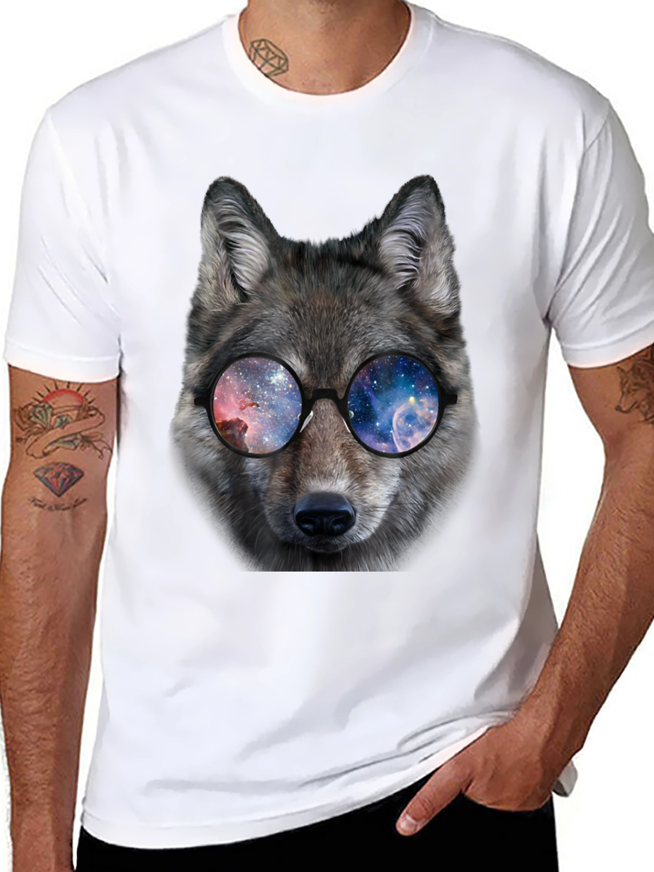 Wolf Galaxy Glasses Black T-Shirt