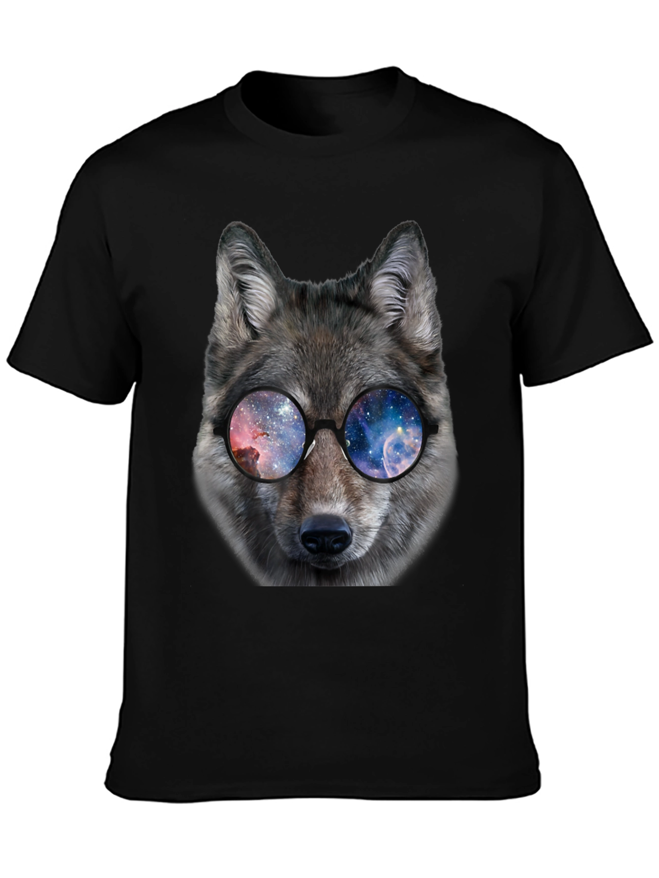Wolf Galaxy Glasses Black T-Shirt