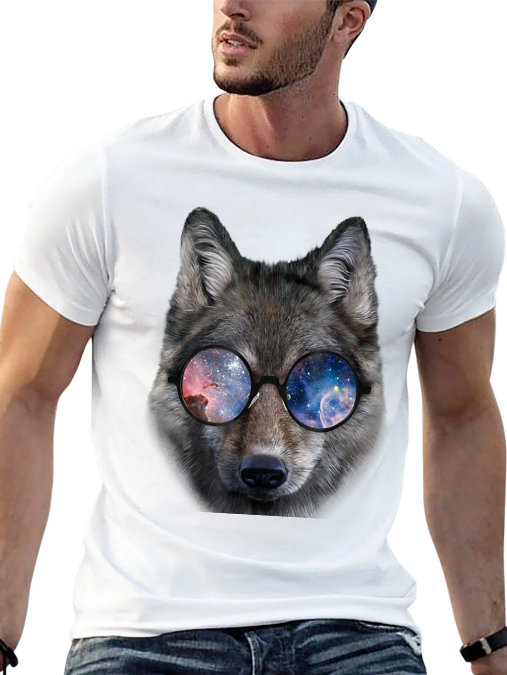 Wolf Galaxy Glasses Black T-Shirt