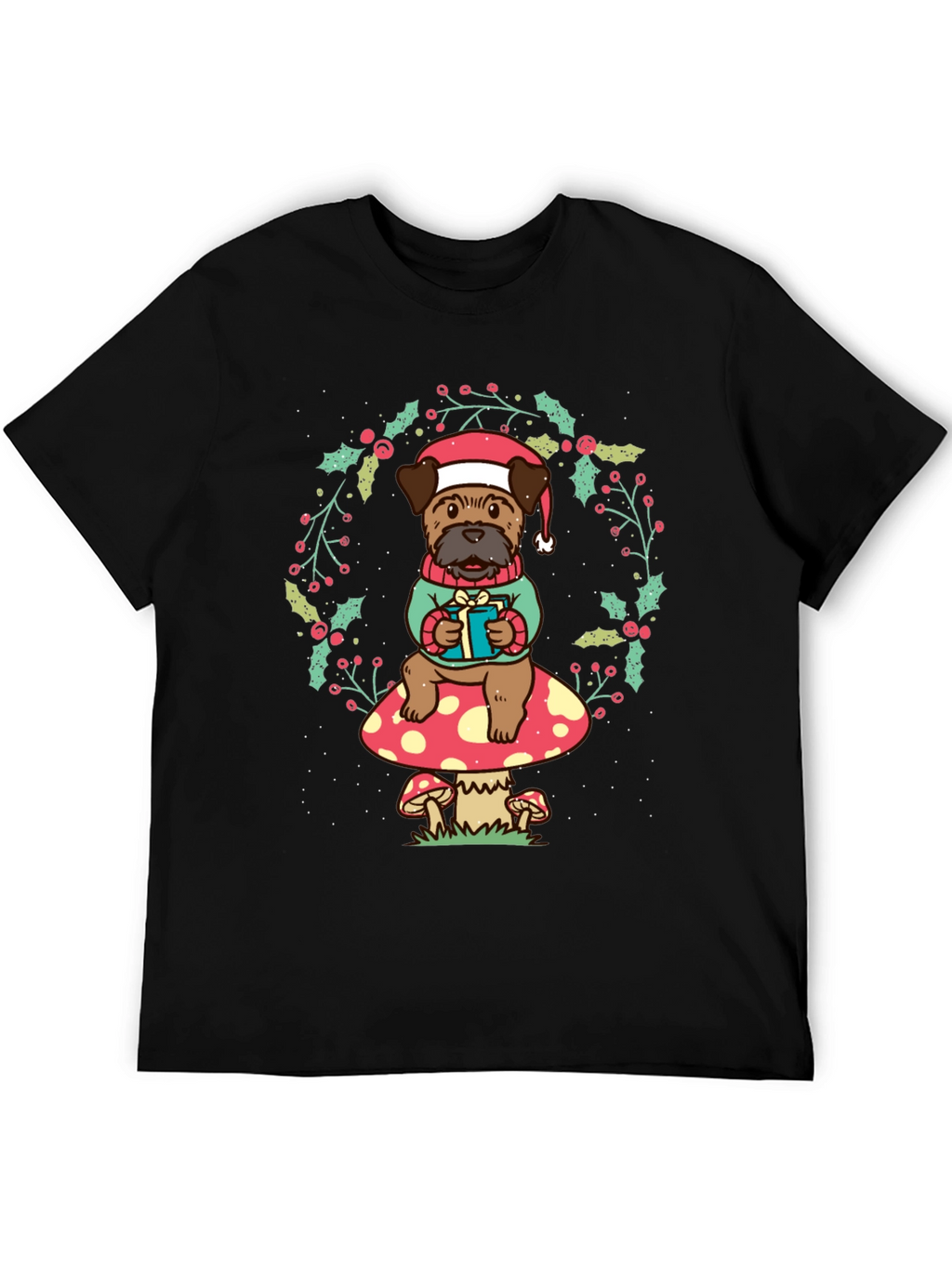 Festive Dog on Mushroom T-Shirt