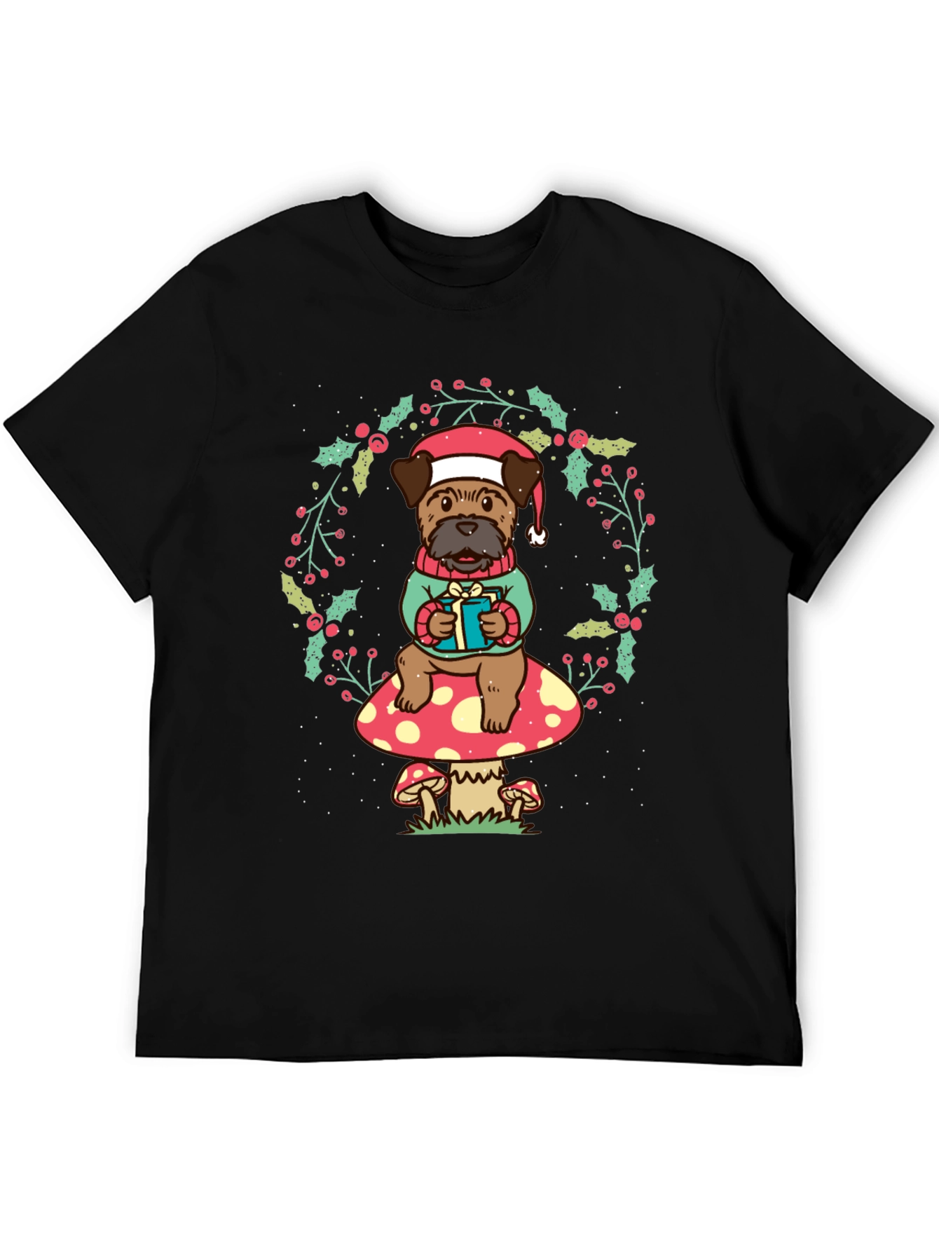 Festive Dog on Mushroom T-Shirt